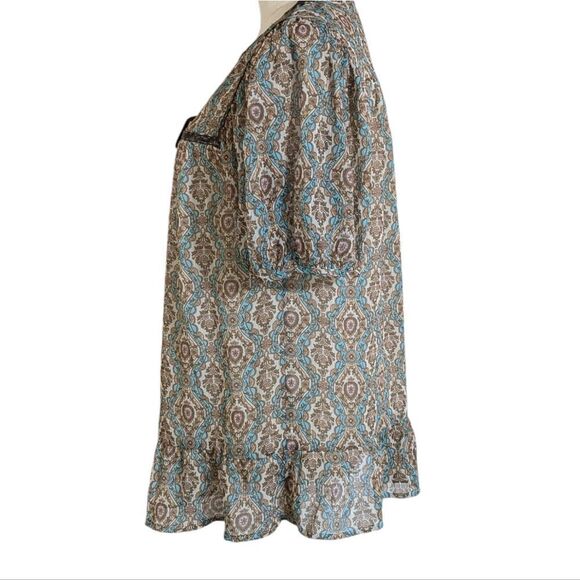 DKNY Jeans Blue Patterned Boho Babydoll Top - Picture 5 of 7